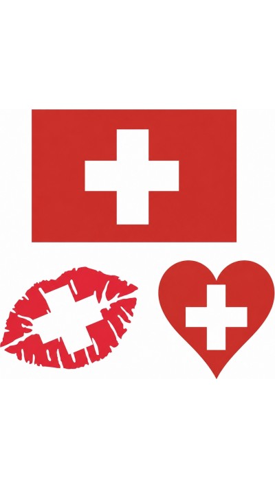3D Tattoo Aufkleber Schweiz Kreuz 60x60mm realistische Effekte (10er Set) - Rot