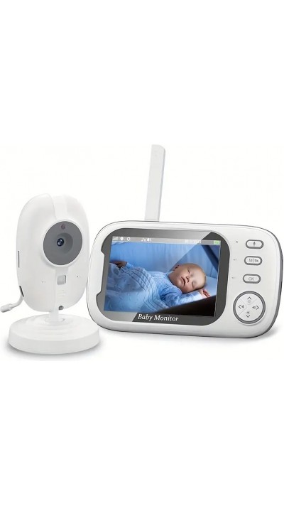 Babyphone Kamera HD 720P 3,5" LCD Nachtsicht Audio Bidirektional Temperatursensor 8 Schlaflieder - Weiss