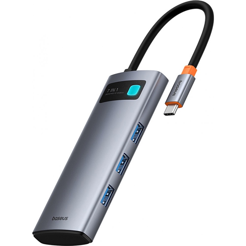 Baseus 7-in-1 Metall Glanz Hub HDMI 4K 60Hz USB-C mit 3x USB 3.0 / USB-C PD / SD / microSD - Grau
