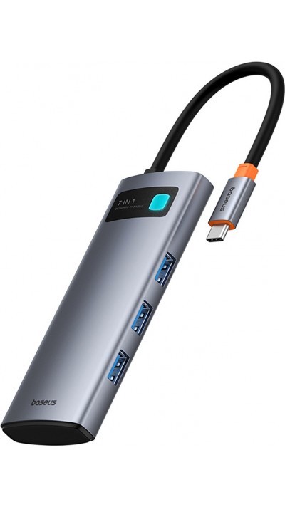 Baseus 7-in-1 Metall Glanz Hub HDMI 4K 60Hz USB-C mit 3x USB 3.0 / USB-C PD / SD / microSD - Grau
