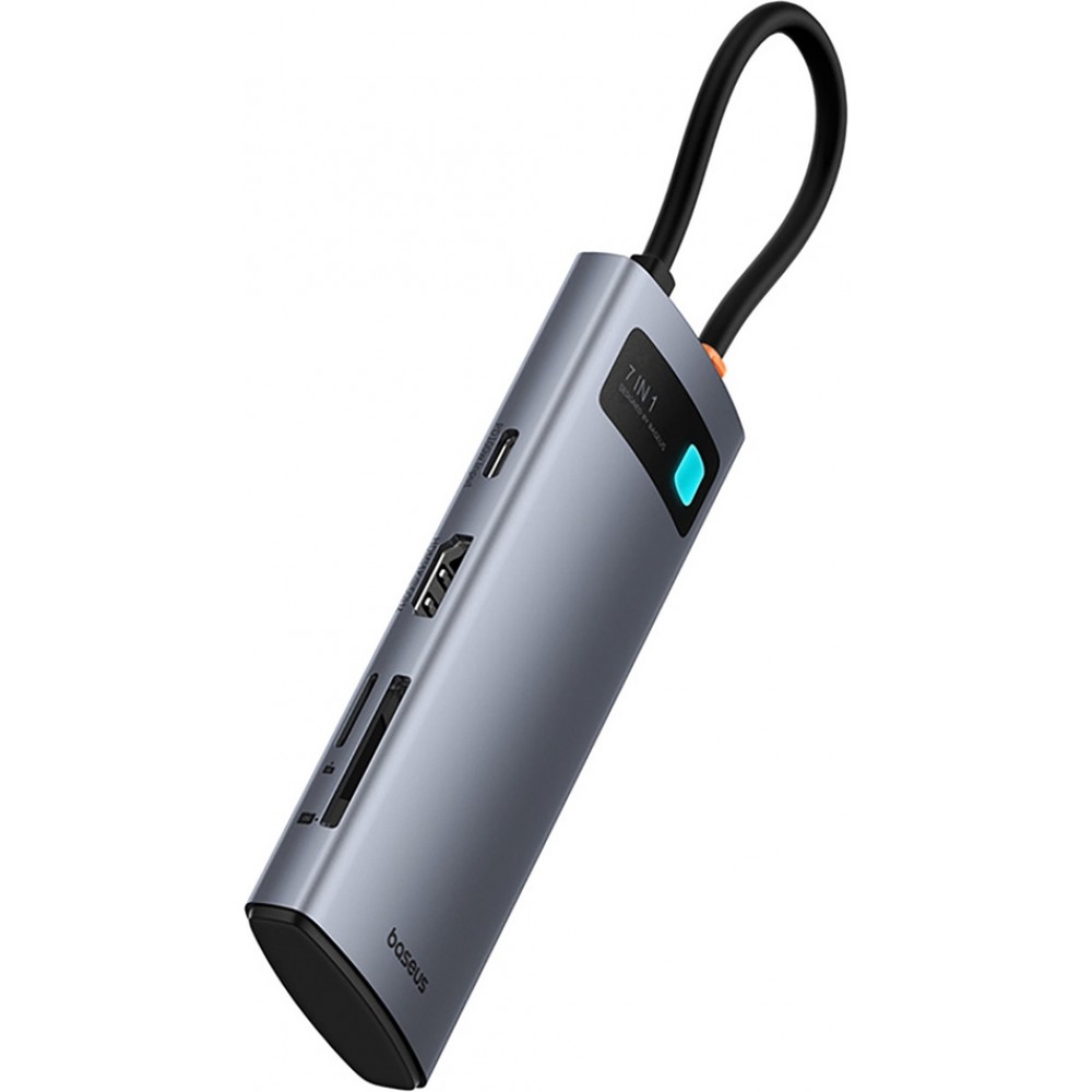 Baseus 7-in-1 Metall Glanz Hub HDMI 4K 60Hz USB-C mit 3x USB 3.0 / USB-C PD / SD / microSD - Grau