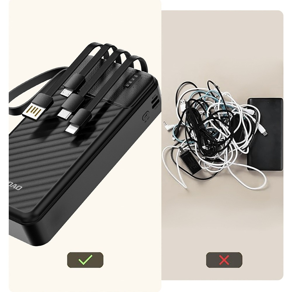 Dudao K11 Pro Powerbank 20000mAh Externe Batterie mit integrierten Kabeln - Schwarz