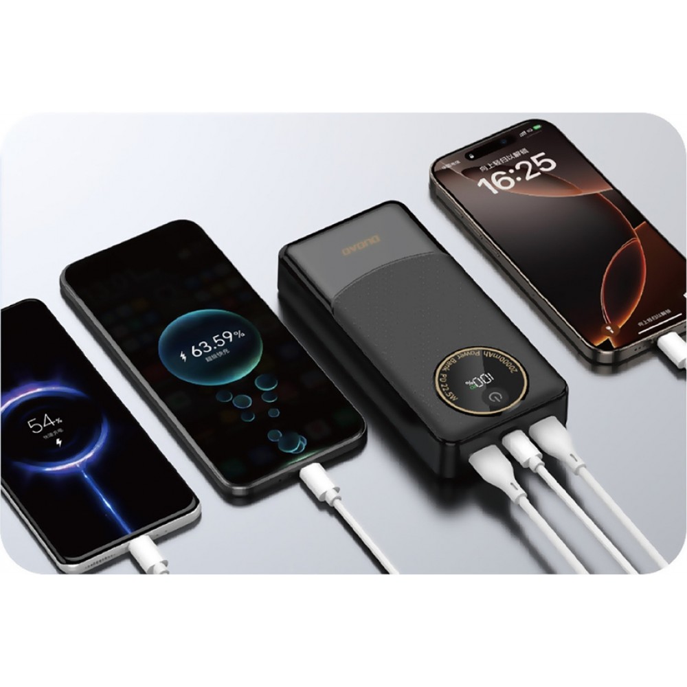 Dudao K12Pro 20000mAh Powerbank 22.5W mit 3 Ports PD USB-A USB-C - Schwarz