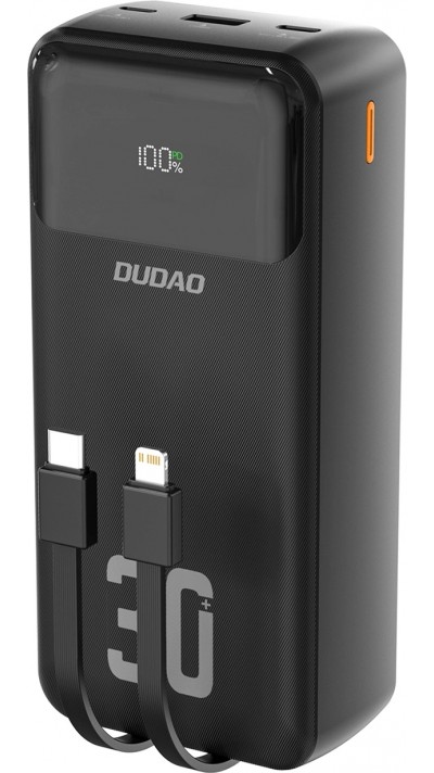 Dudao K15MAX 30000mAh PD 22.5W Powerbank mit integrierten Kabeln - Schwarz