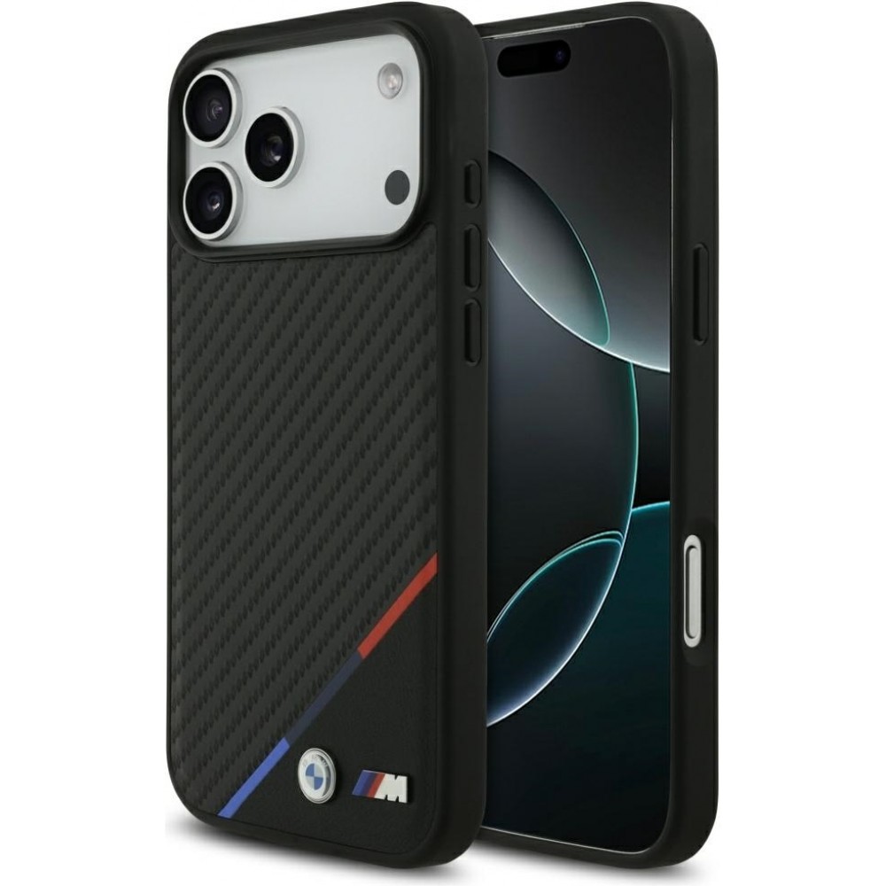 iPhone 17 Pro Max Case Hülle - BMW M Carbon Tricolor Line MagSafe kompatible Premium Schutz - Schwarz