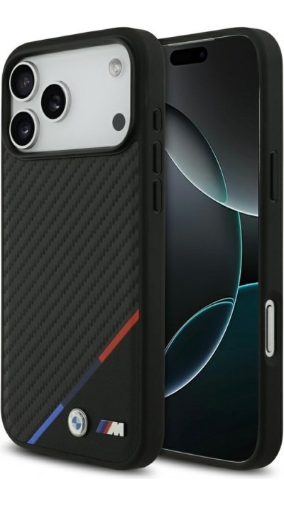 iPhone 17 Pro Max Case Hülle - BMW M Carbon Tricolor Line MagSafe kompatible Premium Schutz - Schwarz