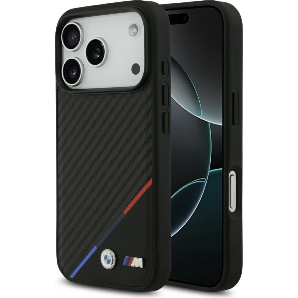 iPhone 17 Pro Case Hülle - BMW M Carbon Tricolor Line MagSafe kompatible Premium Schutz - Schwarz