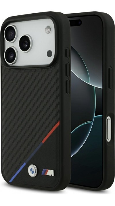 iPhone 17 Pro Case Hülle - BMW M Carbon Tricolor Line MagSafe kompatible Premium Schutz - Schwarz