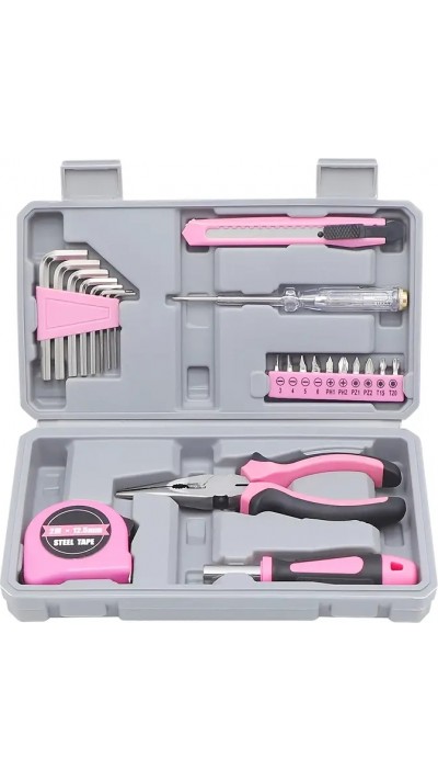 Faltbare und kompakte Werkzeugbox für Mädchen/Frauen (23 Teile) mit allen wichtigen Werkzeugen - Rosa