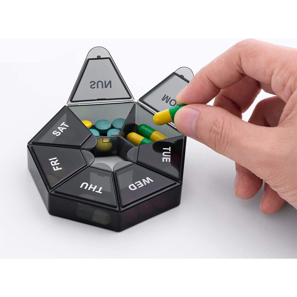 Grosse Pillendose aus hochwertigem Kunststoff Wochen Pillenbox Medikamenten Organizer t&auml;glich - Schwarz