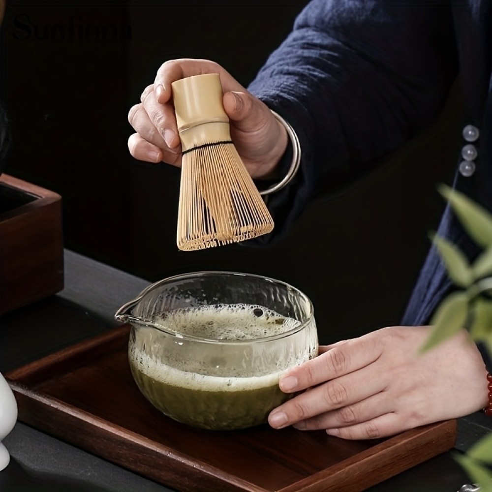 Texturiertes, robustes Glas-Matcha-Bowl mit Ausgießer - Ideal für die japanische Teezeremonie - Transparent