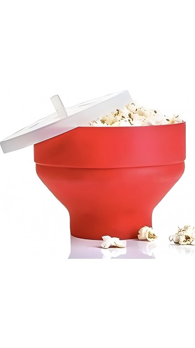 Mikrowellen Popcornschüssel aus faltbarem Silikon mit Deckel - Rot