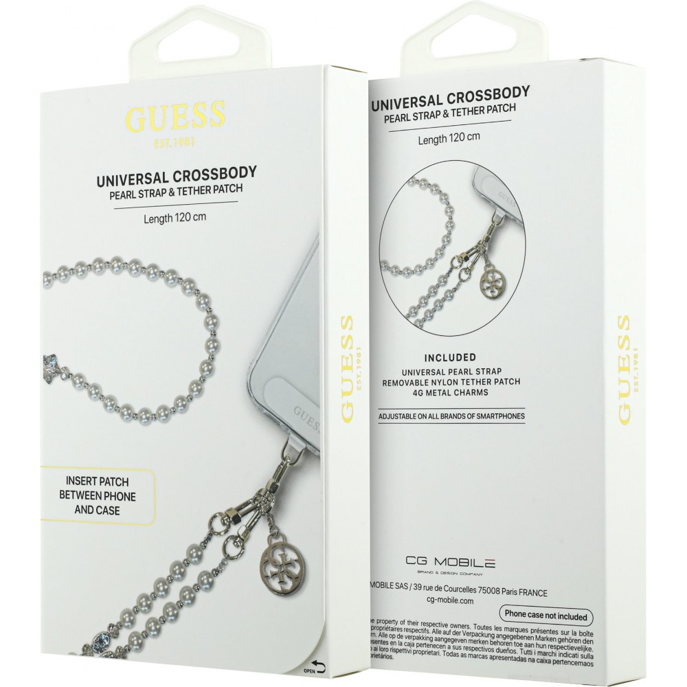 Guess Universeller Smartphone-Kettenarmband mit Perlen - Weiß