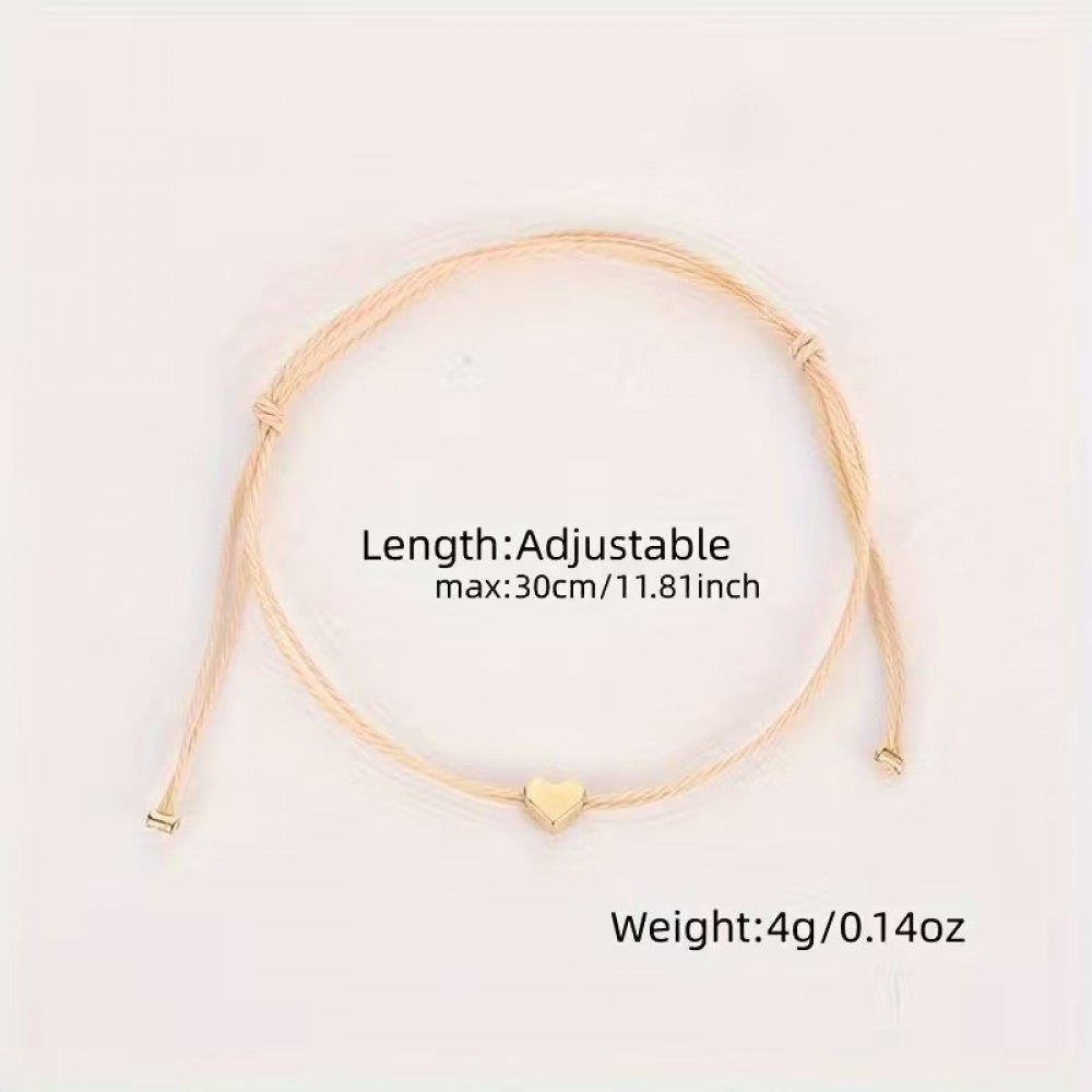 Bracelet mini cœur doré en tissu avec des perles ajustables chic pour fêtes et occasions spéciales - Or