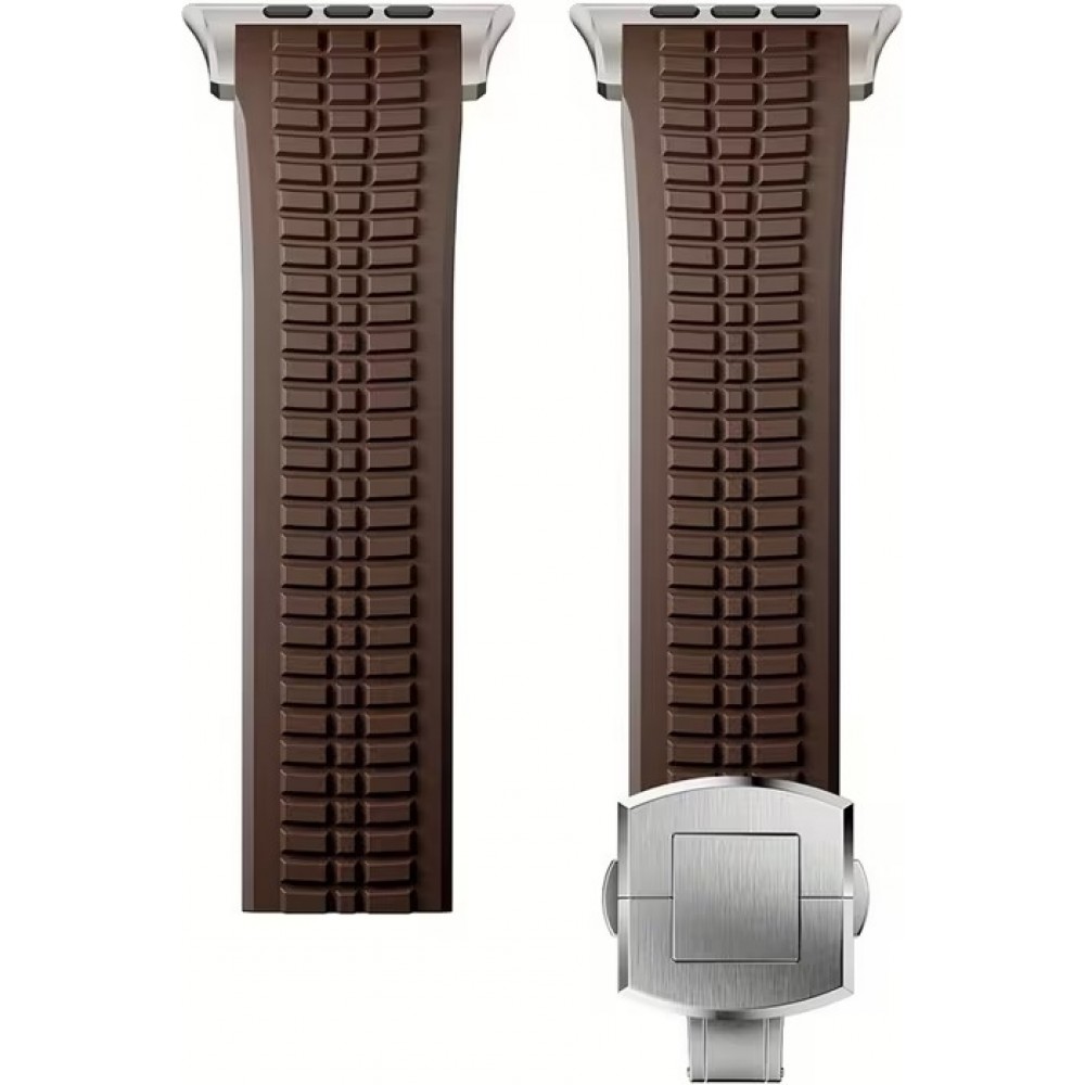 Premium Sport-Luxusarmband aus hochwertigem Gummi für Apple Watch 49/46/45/44 mm komfortabel, wasserdicht und strapazierfähig - Braun - Apple Watch 44/45/46/49 mm