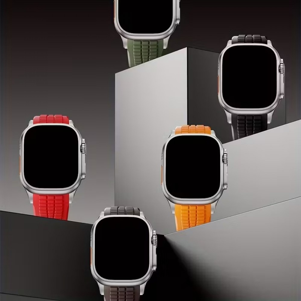 Premium Sport-Luxusarmband aus hochwertigem Gummi für Apple Watch 49/46/45/44 mm komfortabel, wasserdicht und strapazierfähig - Braun - Apple Watch 44/45/46/49 mm