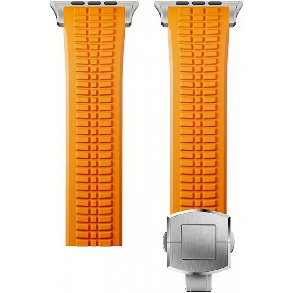 Premium Sport-Luxusarmband aus hochwertigem Gummi für Apple Watch 49/46/45/44 mm komfortabel, wasserdicht und strapazierfähig - Orange - Apple Watch 44/45/46/49 mm