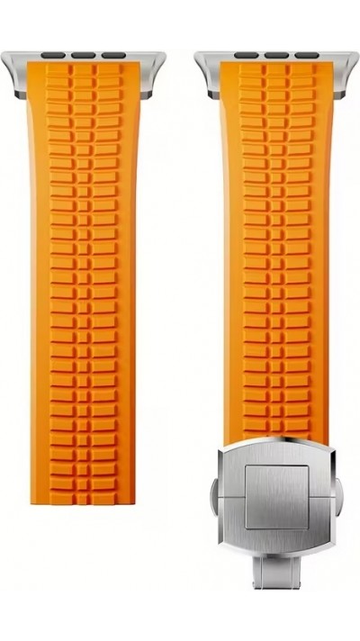 Premium Sport-Luxusarmband aus hochwertigem Gummi für Apple Watch 49/46/45/44 mm komfortabel, wasserdicht und strapazierfähig - Orange - Apple Watch 44/45/46/49 mm