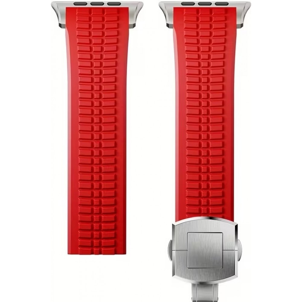 Premium Sport-Luxusarmband aus hochwertigem Gummi für Apple Watch 49/46/45/44 mm komfortabel, wasserdicht und strapazierfähig - Rot - Apple Watch 44/45/46/49 mm