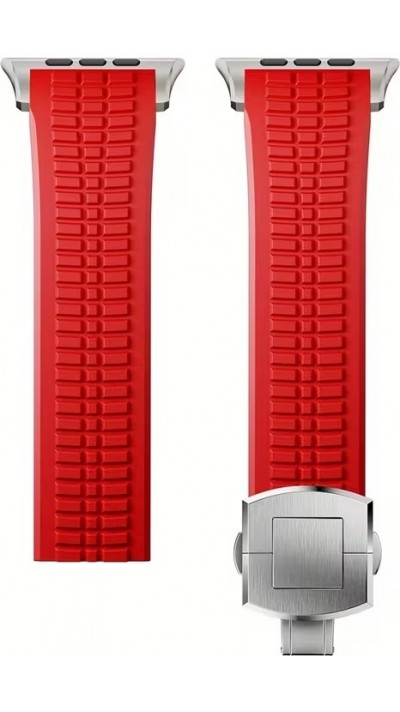 Premium Sport-Luxusarmband aus hochwertigem Gummi für Apple Watch 49/46/45/44 mm komfortabel, wasserdicht und strapazierfähig - Rot - Apple Watch 44/45/46/49 mm