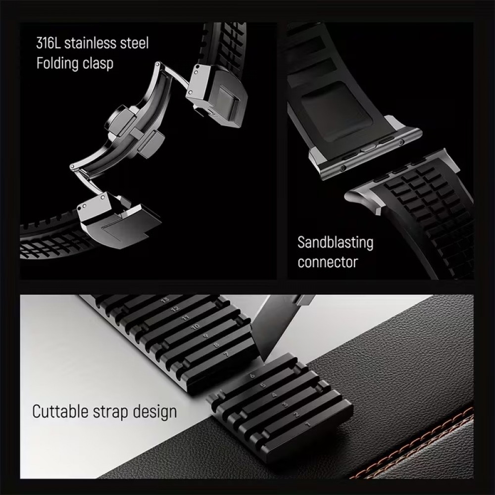 Premium Sport-Luxusarmband aus hochwertigem Gummi für Apple Watch 49/46/45/44 mm komfortabel, wasserdicht und strapazierfähig - Rot - Apple Watch 44/45/46/49 mm