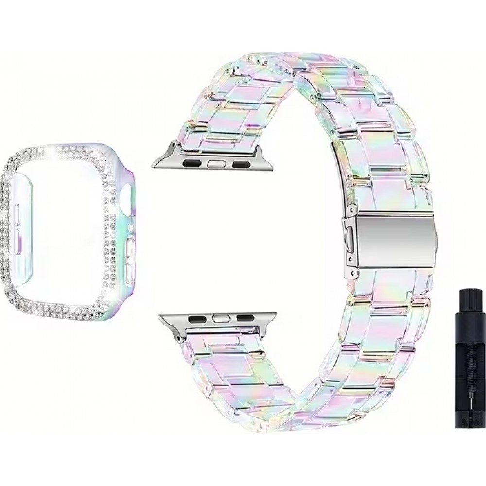 Transparentes glitzerndes Armband mit Strass-Steinen - Weiss - Apple Watch 10 (46 mm)