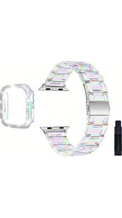 Transparentes glitzerndes Armband mit Strass-Steinen - Weiss - Apple Watch 10 (46 mm)