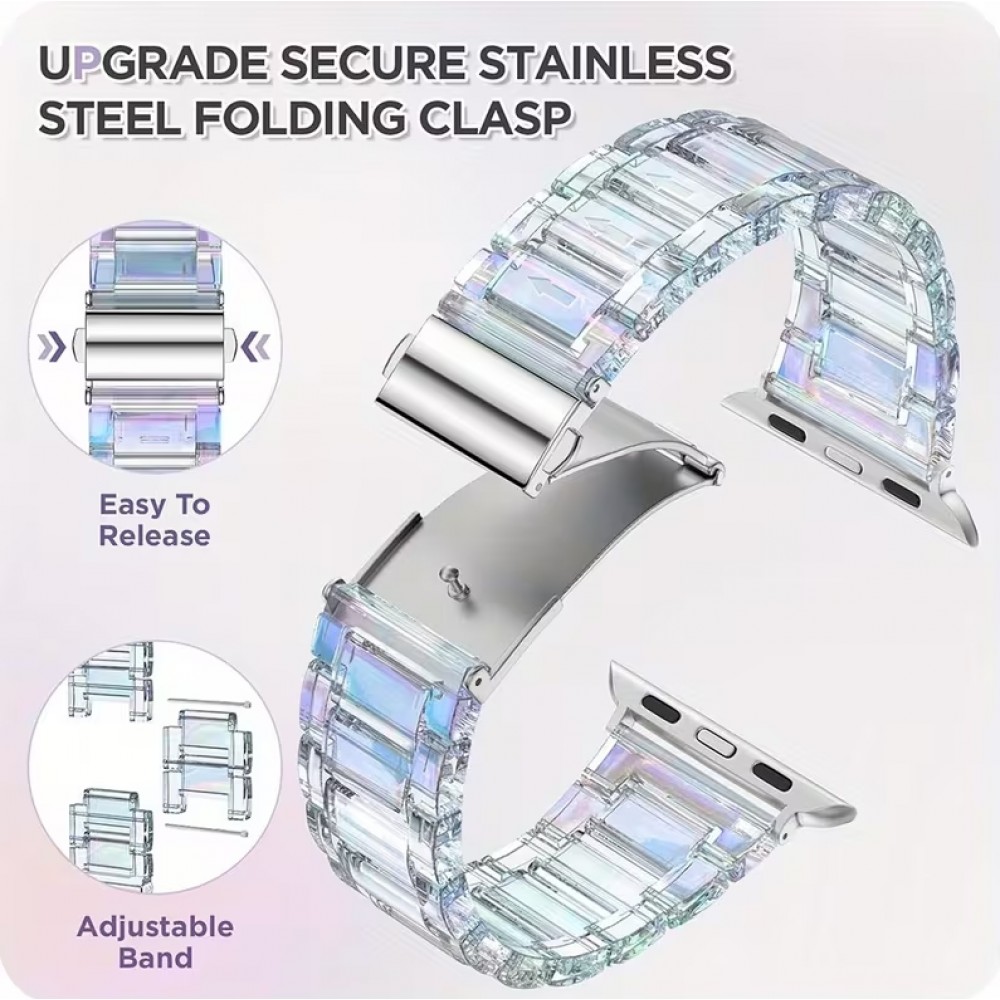 Transparentes glitzerndes Armband mit Strass-Steinen - Weiss - Apple Watch 10 (46 mm)