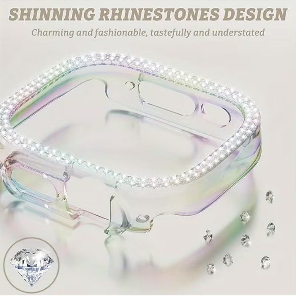 Transparentes glitzerndes Armband mit Strass-Steinen - Weiss - Apple Watch 10 (46 mm)