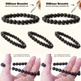 Bracelet unisexe en pierre de lave bijou bohème à perles pour homme et femme (17-20cm) - Noir