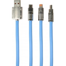 3-in-1 USB-A Kabel Blau Lightning / USB-C / Micro USB (1 m) Leicht und Robust aus Silikon - Blau