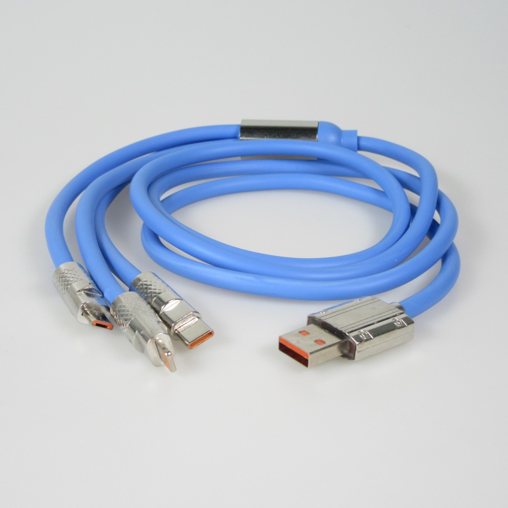 3-in-1 USB-A Kabel Blau Lightning / USB-C / Micro USB (1 m) Leicht und Robust aus Silikon - Blau