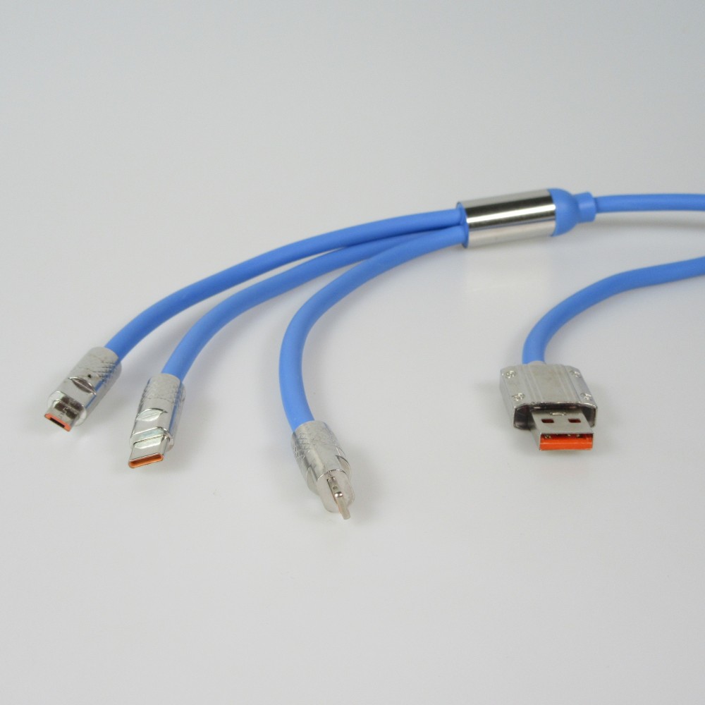 3-in-1 USB-A Kabel Blau Lightning / USB-C / Micro USB (1 m) Leicht und Robust aus Silikon - Blau