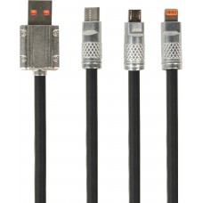 3-in-1 USB-A Kabel schwarz Lightning / USB-C / Micro USB (1 m) leicht und strapazierfähig aus Silikon - Schwarz