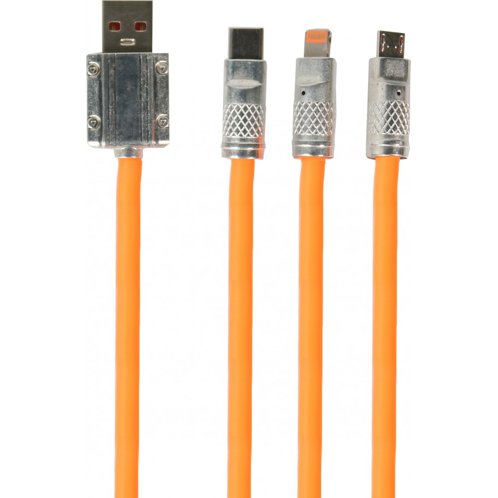 3-in-1 USB-A Kabel orange Lightning / USB-C / Micro USB (1 m) leicht und strapazierfähig aus Silikon - Orange