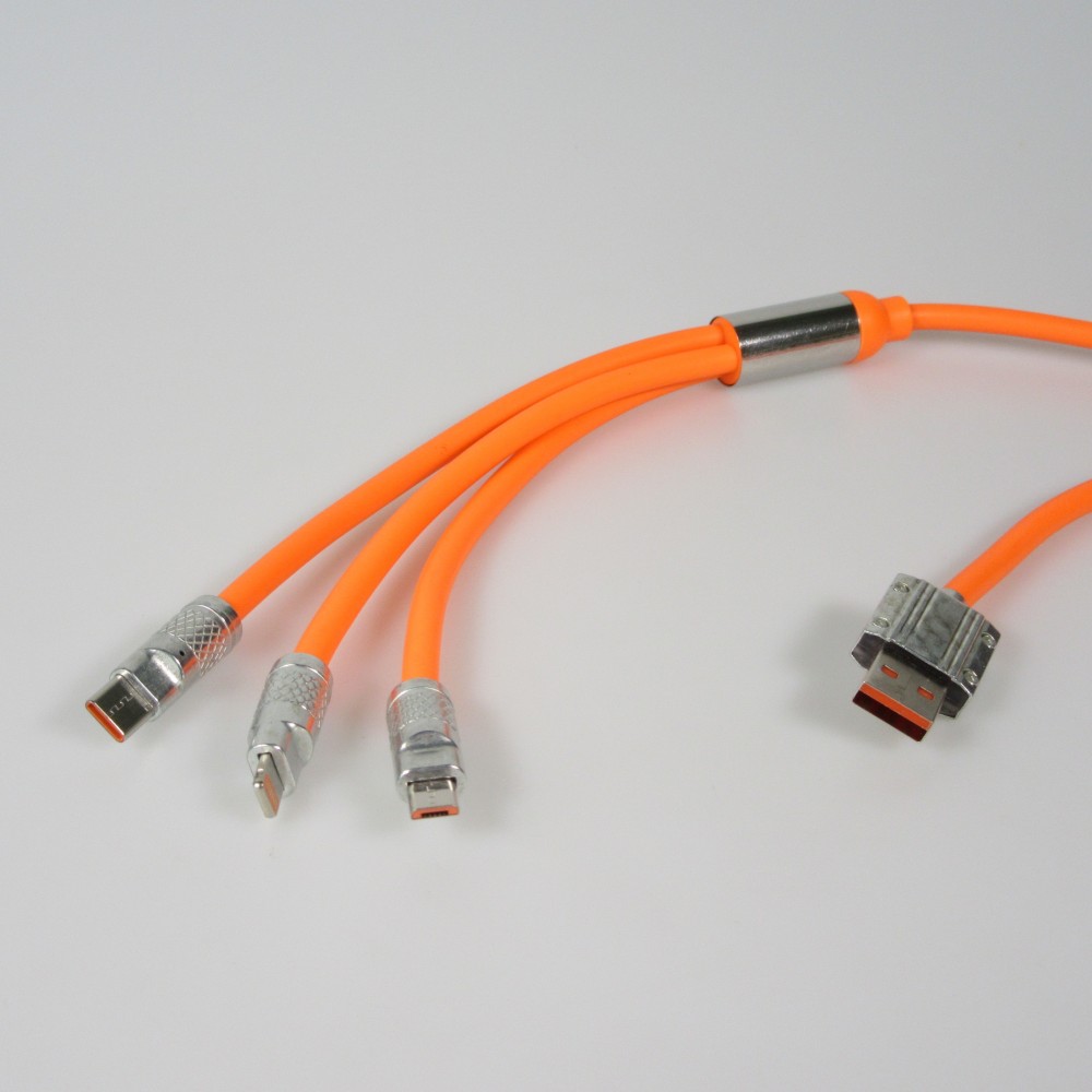 3-in-1 USB-A Kabel orange Lightning / USB-C / Micro USB (1 m) leicht und strapazierfähig aus Silikon - Orange