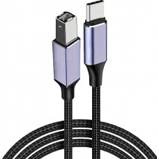 Câble adaptateur USB-B vers USB-C compatible avec différents appareils flexible léger et en nylon (2 m) - Noir