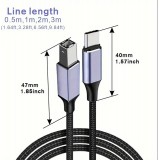 Câble adaptateur USB-B vers USB-C compatible avec différents appareils flexible léger et en nylon (2 m) - Noir