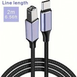 Câble adaptateur USB-B vers USB-C compatible avec différents appareils flexible léger et en nylon (2 m) - Noir