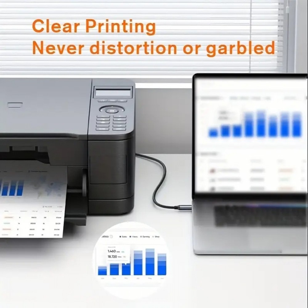 Câble adaptateur USB-B vers USB-C compatible avec différents appareils flexible léger et en nylon (2 m) - Noir