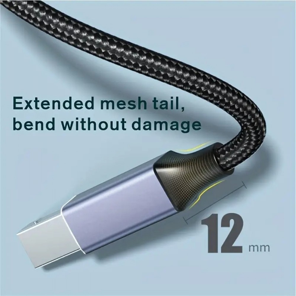 Câble adaptateur USB-B vers USB-C compatible avec différents appareils flexible léger et en nylon (2 m) - Noir