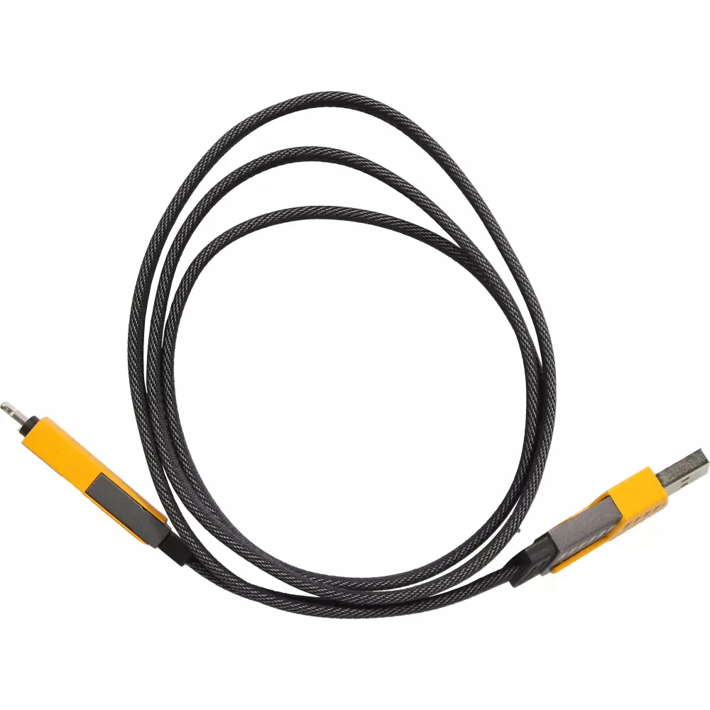 Multifunktionskabel USB-A / USB-C zu Lightning / USB-C PD 27W, ultra robust mit Textilverstärkung - Schwarz/Orange