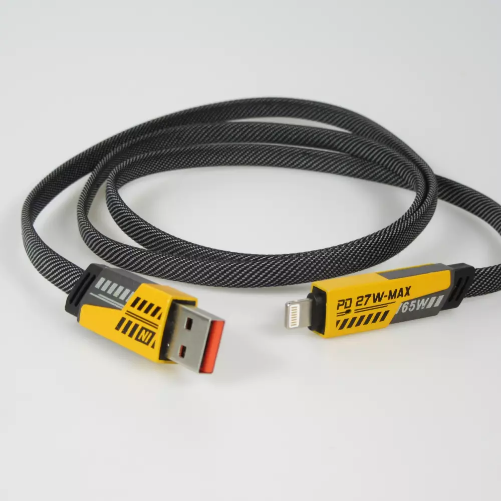 Multifunktionskabel USB-A / USB-C zu Lightning / USB-C PD 27W, ultra robust mit Textilverstärkung - Schwarz/Orange