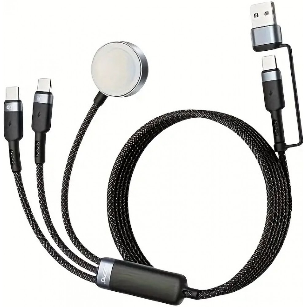 Ultra-schnelles 5-in-1 Multifunktions-Ladekabel 75W für iPhone, Apple Watch, AirPods und verschiedene USB-C-Geräte - Schwarz