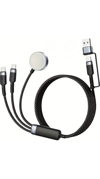 Ultra-schnelles 5-in-1 Multifunktions-Ladekabel 75W für iPhone, Apple Watch, AirPods und verschiedene USB-C-Geräte - Schwarz