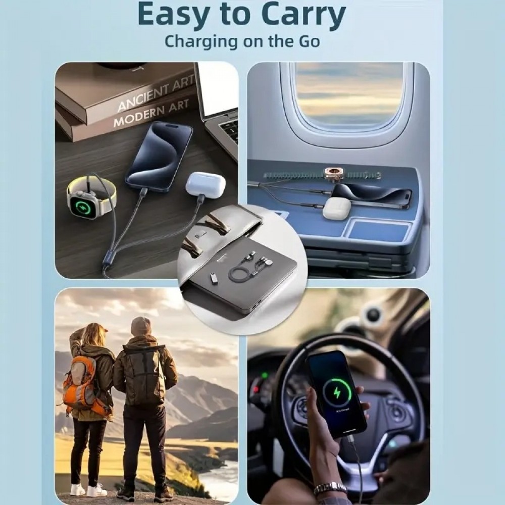 Ultra-schnelles 5-in-1 Multifunktions-Ladekabel 75W für iPhone, Apple Watch, AirPods und verschiedene USB-C-Geräte - Schwarz