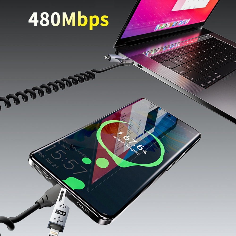 Dudao L20 Pro 4-in-1 Kabel USB-A / USB-C - Lightning / USB-C 65W für Laden und Datenübertragung - Schwarz