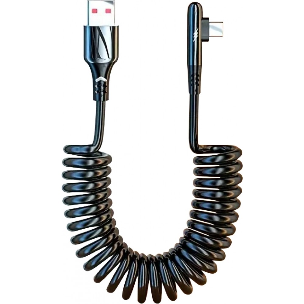 120W USB-A zu USB-C Schnellladekabel mit LED-Licht und Federmechanismus - Schwarz