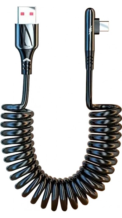 120W USB-A zu USB-C Schnellladekabel mit LED-Licht und Federmechanismus - Schwarz