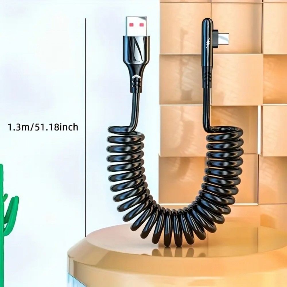 120W USB-A zu USB-C Schnellladekabel mit LED-Licht und Federmechanismus - Schwarz